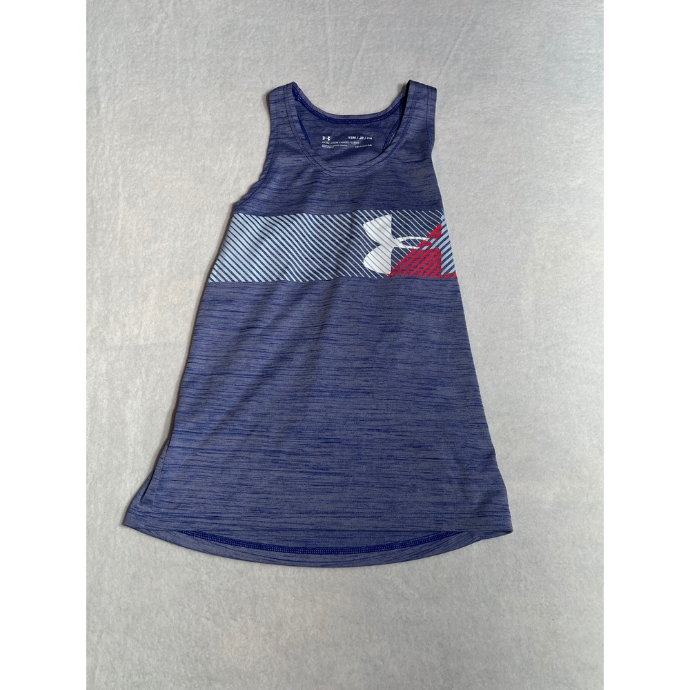 Under Armour Girls HeatGear Racerback Tank Top Blue Heather Space Dye YSM Small